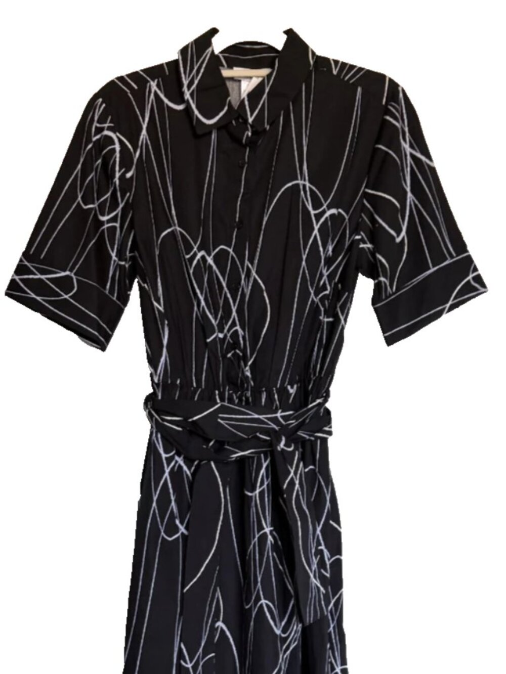 NWT DKNY Women's Black White Abstract Cotton Midi Shirt Dress Size 4 - Picture 14 of 15